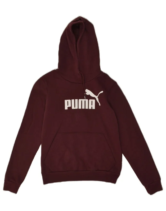 PUMA Womens Graphic Hoodie Jumper UK 10  Small  Burgundy Cotton Hoodie with Color Block Contrast Stylish