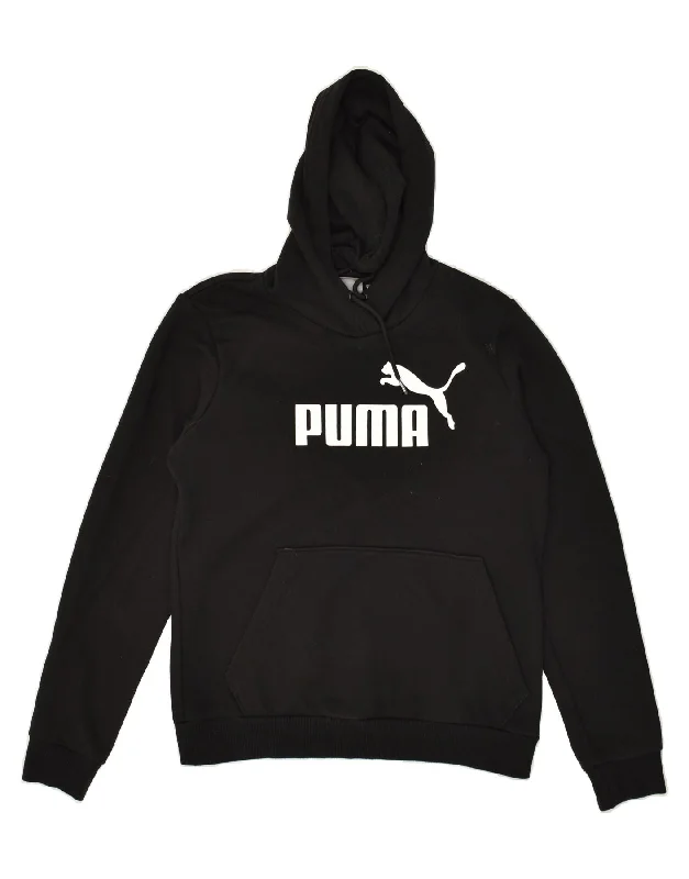 PUMA Womens Graphic Hoodie Jumper UK 12 Medium Black Hoodie with Emblem Brand Identity