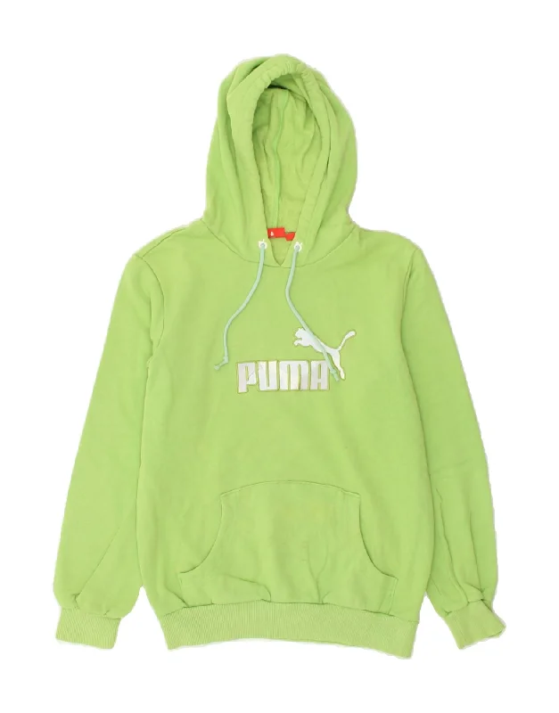 PUMA Womens Graphic Hoodie Jumper UK 12 Medium Green Cotton Hoodie with Rolled Sleeves Casual Relaxed