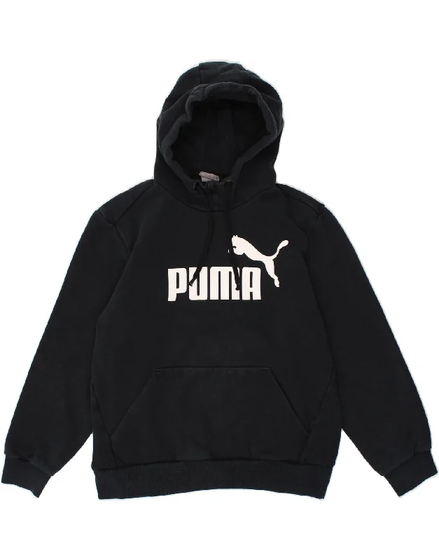 PUMA Womens Graphic Hoodie Jumper UK 14 Medium Black Cotton Hoodie with Ribbed Neckline Snug Warm