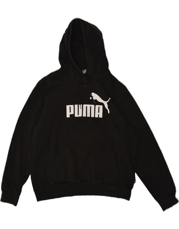 PUMA Womens Graphic Hoodie Jumper UK 18 XL Black Cotton Hoodie with High-Low Hem Asymmetrical Trendy