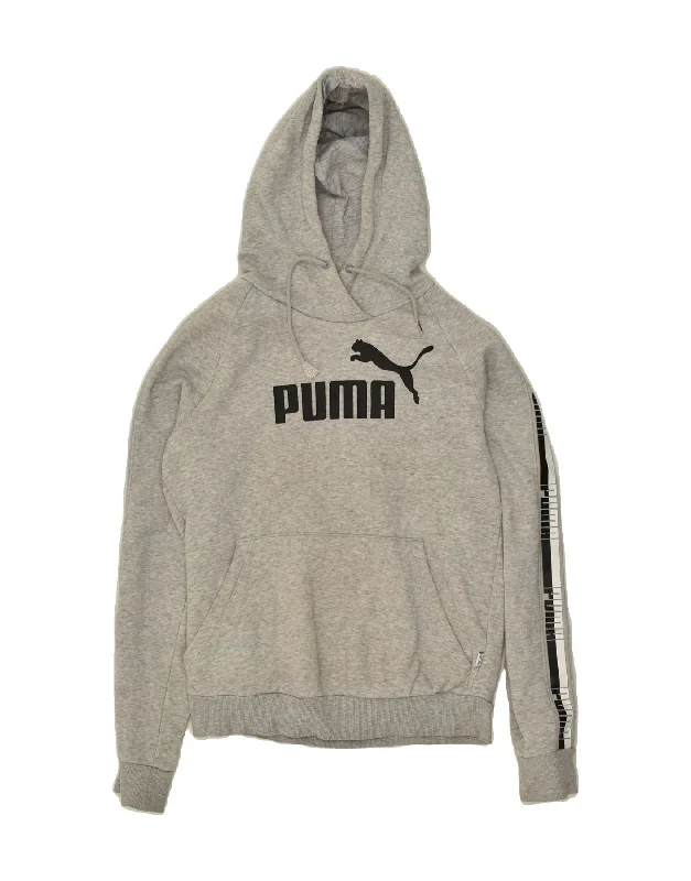 PUMA Womens Graphic Hoodie Jumper UK 8 Small Grey Cotton Hoodie with Pattern Geometric Abstract