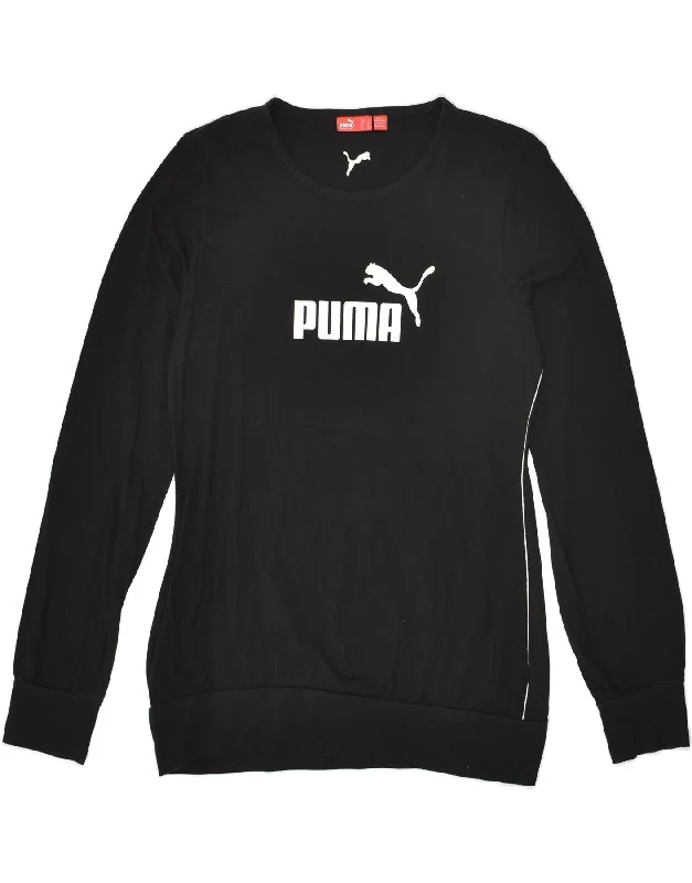 PUMA Womens Graphic Sweatshirt Jumper UK 14 Medium Black Cotton Hoodie with Mesh Breathable Sporty