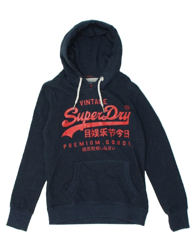 SUPERDRY Womens Classic Fit Graphic Hoodie Jumper UK 10 Small  Navy Blue Hoodie with Oversized Fit Loose Comfortable