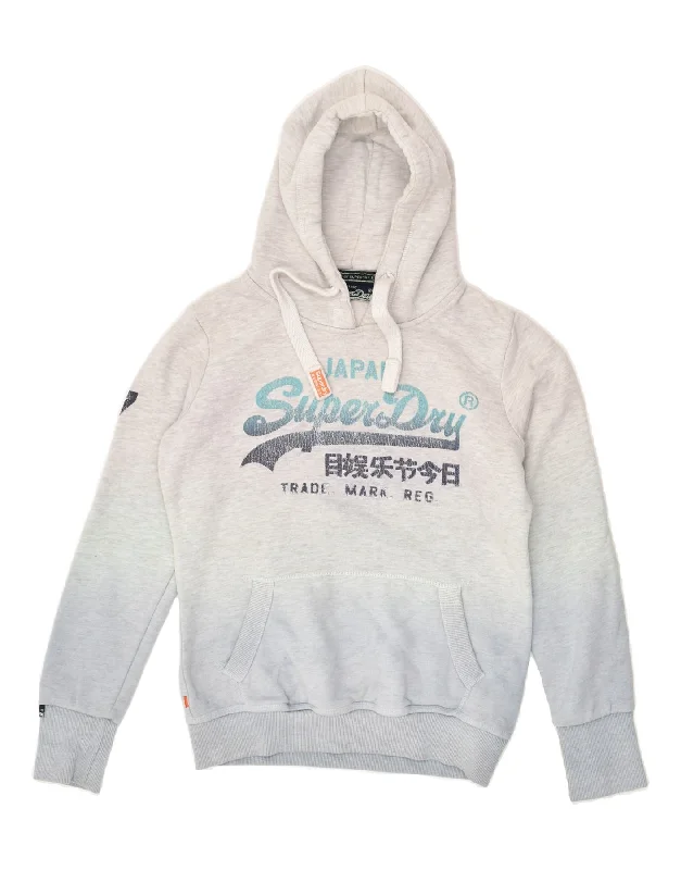 SUPERDRY Womens Graphic Hoodie Jumper UK 10 Small Grey Tie Dye Cotton Hoodie with Rhinestones Sparkly Elegant