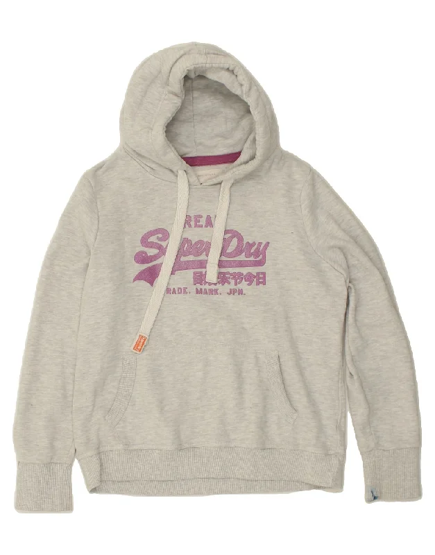 SUPERDRY Womens Graphic Hoodie Jumper UK 18 XL Grey Cotton Zip Hoodie Drawstring Kangaroo Pocket