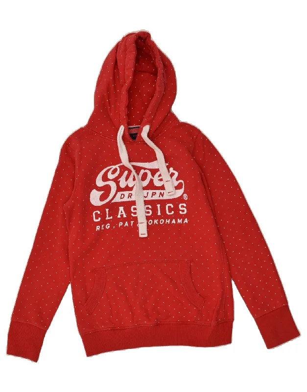 SUPERDRY Womens Graphic Sweatshirt Jumper UK 10 Small Red Polka Dot Cotton Hoodie Jacket Zipper Layering