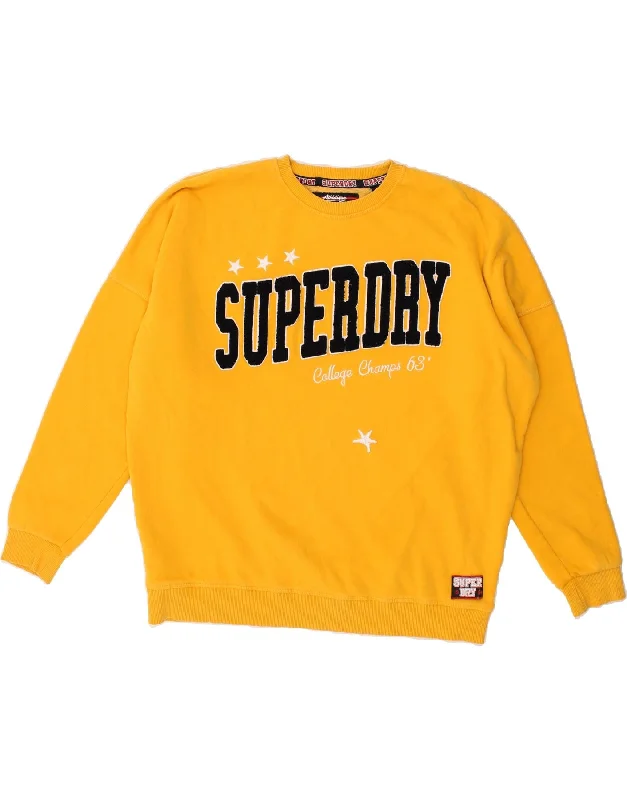 SUPERDRY Womens Graphic Sweatshirt Jumper UK 12 Medium Yellow Cotton Hoodie Jacket Zipper Layering