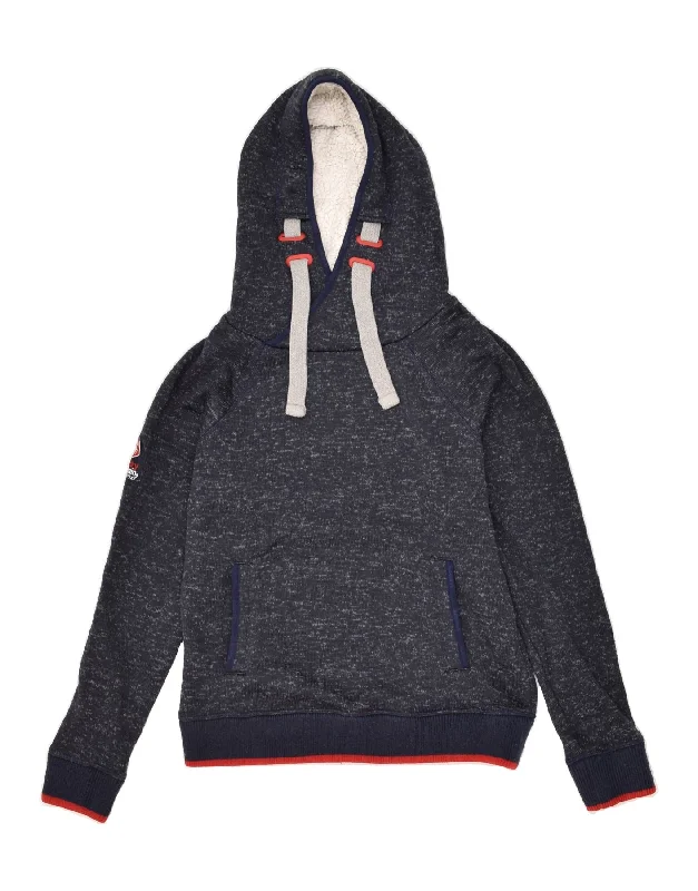 SUPERDRY Womens Hoodie Jumper UK 14 Medium Navy Blue Flecked Polyester Hoodie with Gradient Ombre Colorful