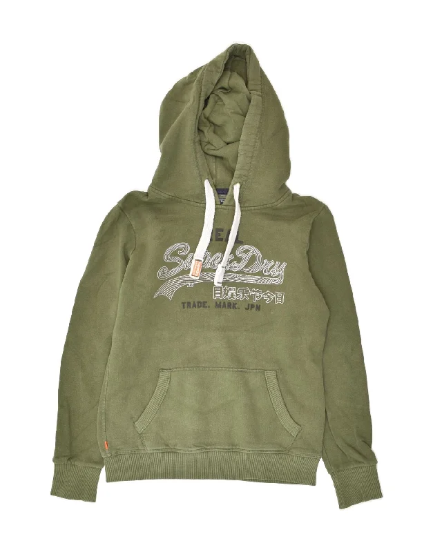 SUPERDRY Womens Real Graphic Hoodie Jumper UK 10 Small Khaki Cotton Hoodie with Oversized Fit Loose Comfortable