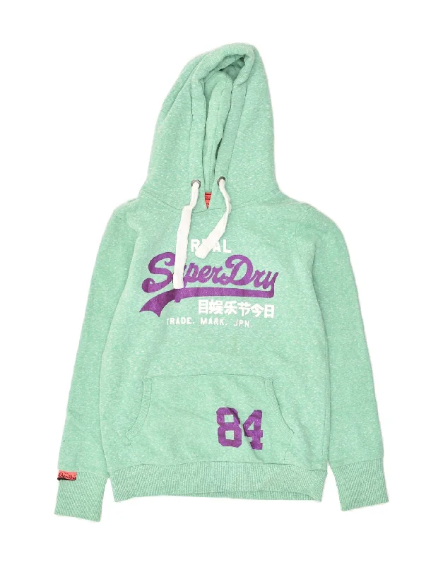 SUPERDRY Womens Real Graphic Hoodie Jumper UK 14 Medium Green Flecked Hoodie with Relaxed Fit Easy Casual