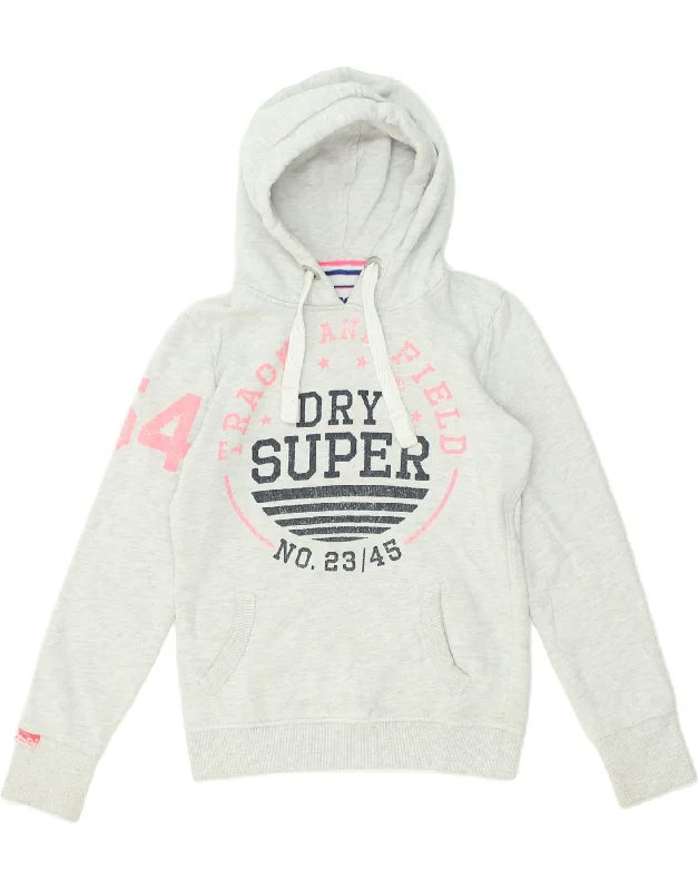 SUPERDRY Womens Track & Field Graphic Hoodie Jumper UK 6 XS Grey Cotton Hoodie with Raglan Sleeves Sporty Comfortable