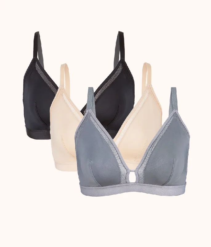 The Busty Bra Trio: Jet Black/Smoke/Toasted Almond Active Wear Bra