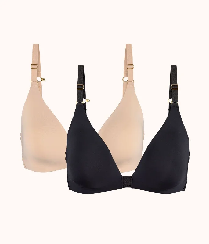 The Flex No-Wire Bra Bundle: Toasted Almond/Jet Black Elegant Satin Bralette