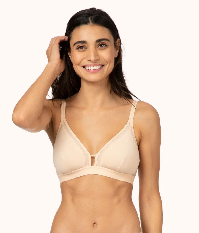 The Mesh Trim Padded Bra: Toasted Almond Soft Stretch Bra