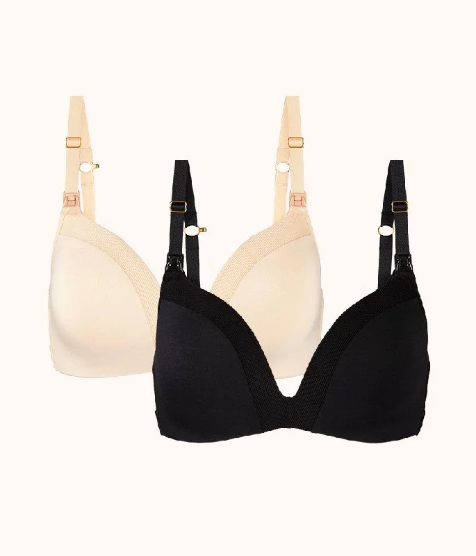 The No-Wire Nursing Bra Bundle: Toasted Almond/Jet Black Supportive Cotton Bra