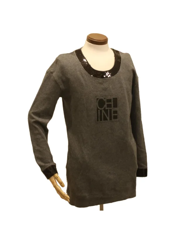 Gray Black Celine Sweatshirt Dress Hoodie with Full-Zip Functional Layering