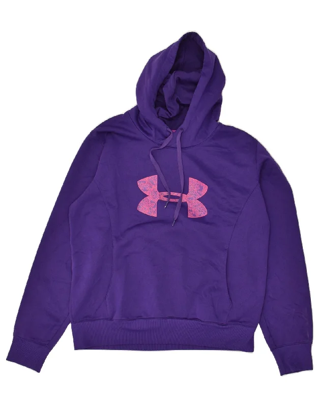 UNDER ARMOUR Womens Cold Gear Graphic Hoodie Jumper UK 18 XL Purple Hoodie with Cuffed Sleeves Snug Secure