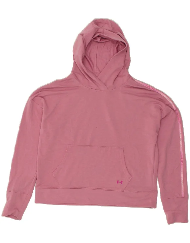 UNDER ARMOUR Womens Crop Hoodie Jumper UK 14 Medium Pink Polyester Hoodie with Half-Zip Sporty Casual