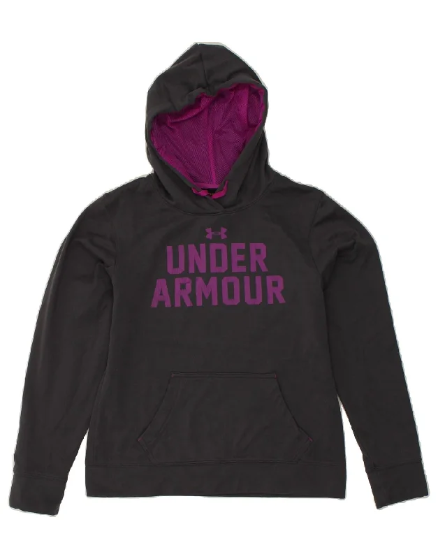 UNDER ARMOUR Womens Graphic Hoodie Jumper UK 10 Small Grey Polyester Hoodie with Lace Feminine Delicate