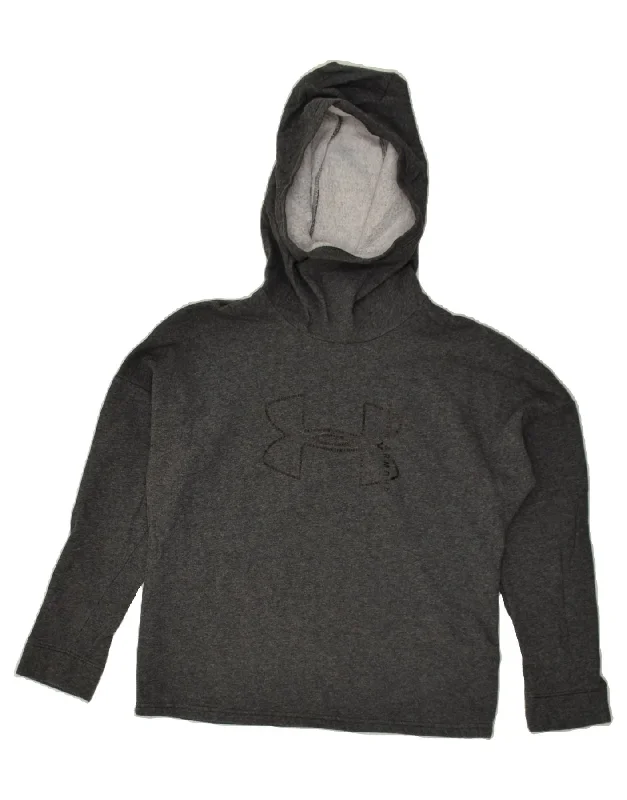 UNDER ARMOUR Womens Graphic Hoodie Jumper UK 14 Medium Grey Cotton Hoodie with Drawcord Adjustable Secure