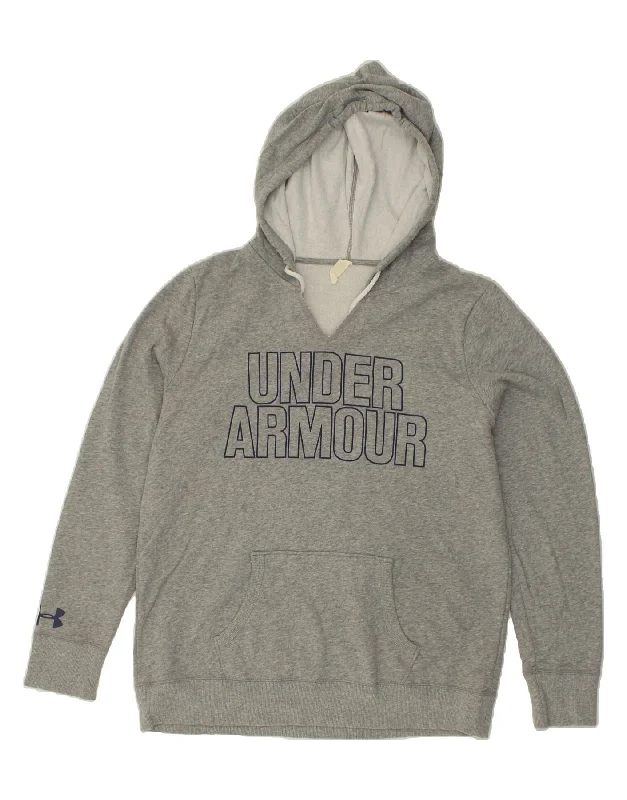 UNDER ARMOUR Womens Graphic Hoodie Jumper UK 16 Large Grey Cotton Hoodie with Earth Tones Natural Calm