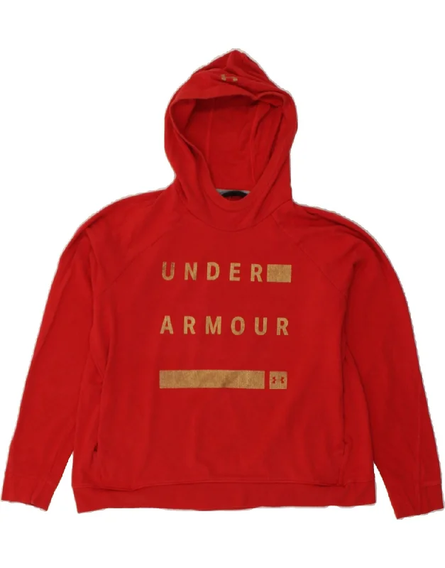 UNDER ARMOUR Womens Graphic Hoodie Jumper UK 20 2XL Red Hoodie with Cropped Fit Short Trendy