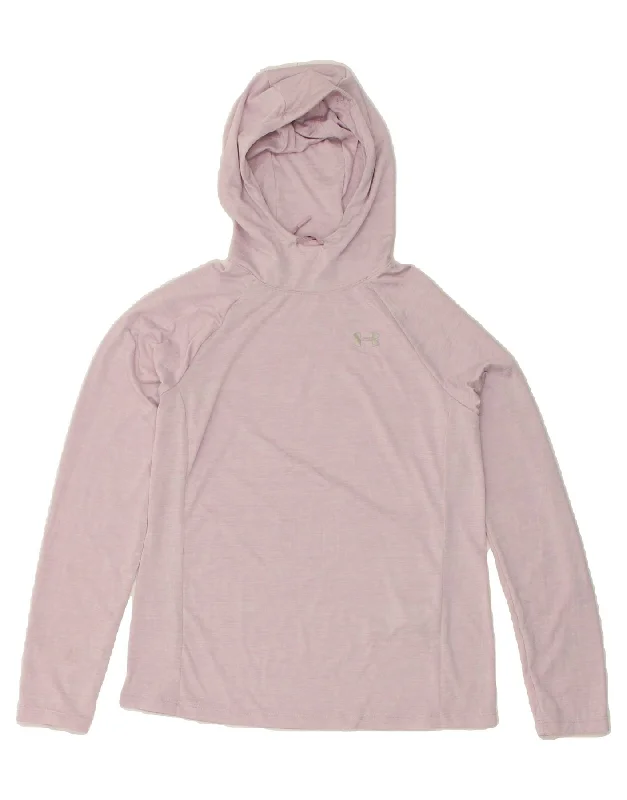 UNDER ARMOUR Womens Hoodie Jumper UK 14 Medium Pink Polyester Hoodie with Drawcord Adjustable Secure