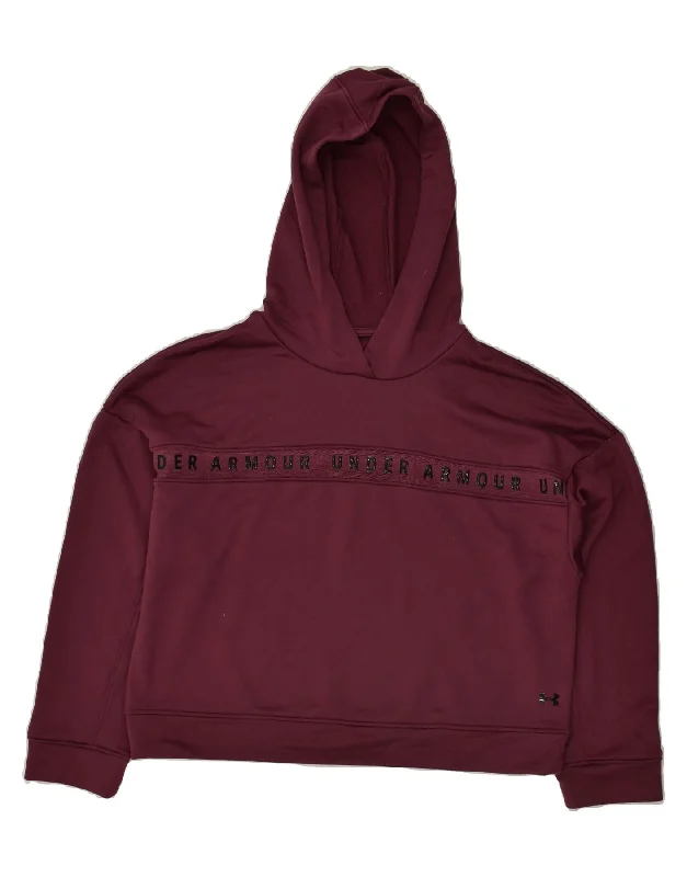 UNDER ARMOUR Womens Oversized Graphic Hoodie Jumper UK 10 Small Burgundy Hoodie with Thumb Holes Functional Cozy