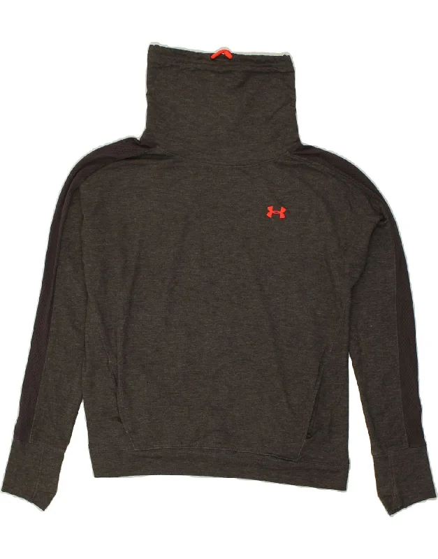 UNDER ARMOUR Womens Roll Neck Sweatshirt Jumper UK 16 Large Grey Hoodie with Pattern Geometric Abstract