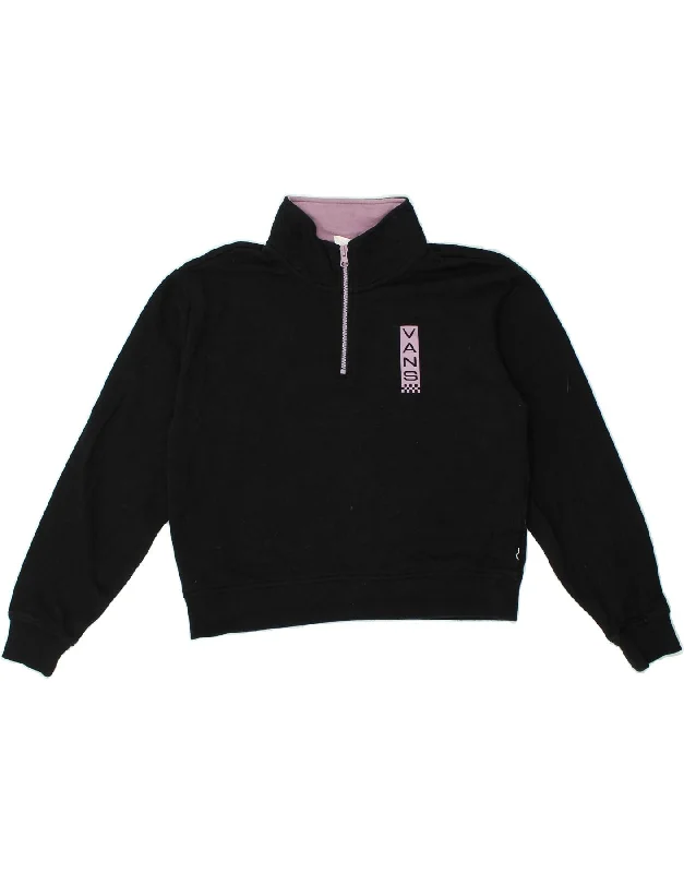 VANS Womens Crop Zip Neck Sweatshirt Jumper UK 10 Small Black Hoodie with Magnetic Closure Innovative Modern