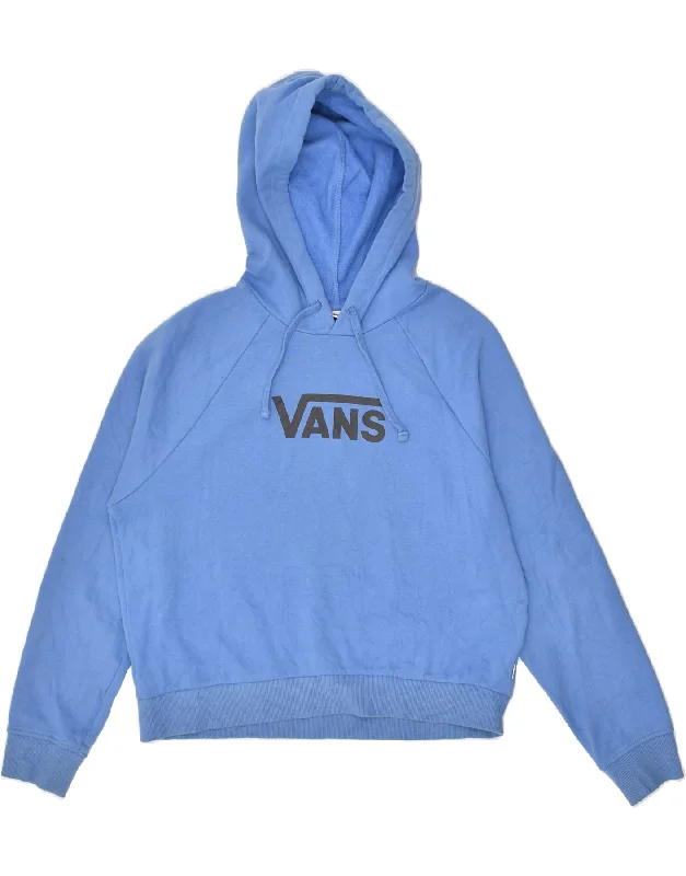 VANS Womens Graphic Hoodie Jumper UK 10 Small Blue Hoodie with Back Slit Movement Comfort