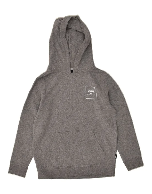 VANS Womens Graphic Hoodie Jumper UK 14 Medium Grey Cotton Hoodie with Drawstring Waist Adjustable Fitted