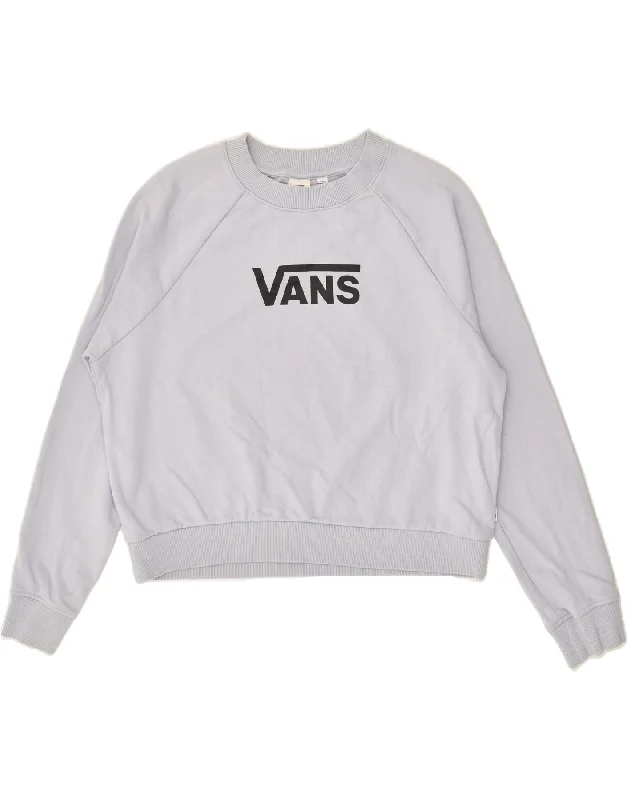 VANS Womens Graphic Sweatshirt Jumper UK 16 Large Grey Cotton Hoodie with Camouflage Military Edgy