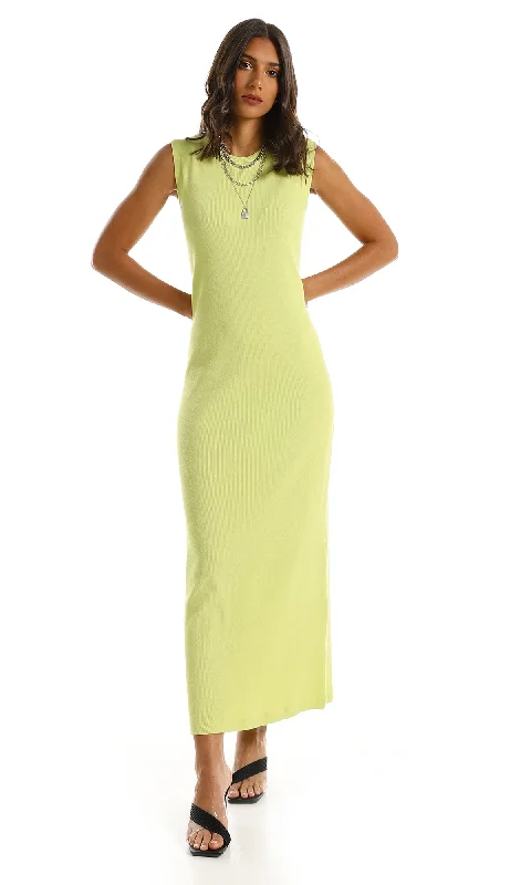 98949 Slim Fit Maxi Dress In Solid Lime Green Elegant Maxi Dress with Slit