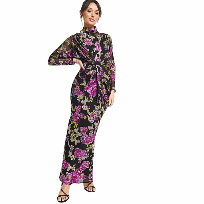 ASOS -  Floral Printed Maxi Dress With Batwing Sleeve And Wrap Waist Trendy V-Neck Maxi Dress