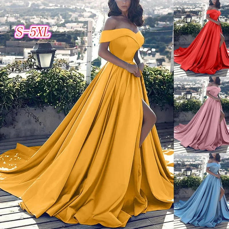 Autumn Women Sexy Strapless Sleeveless Solid Color Split Party Maxi Dress Elegant Tiered Maxi Dress