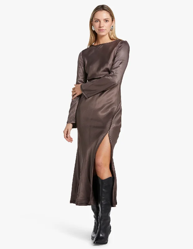 Kai L/S Split Maxi Dress - Pewter Stylish Longline Maxi Dress