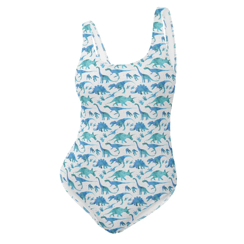 Blue Watercolor Dinos - Women's Swimsuit Minimalist One-Piece