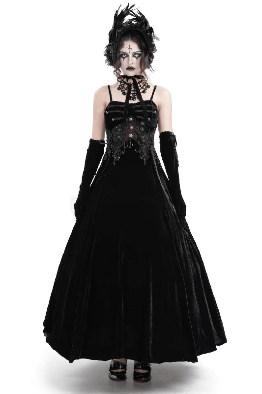 Enchanting Velvet Maxi Dress with Beaded Lace Appliques Elegant Maxi Dress with Ruffles