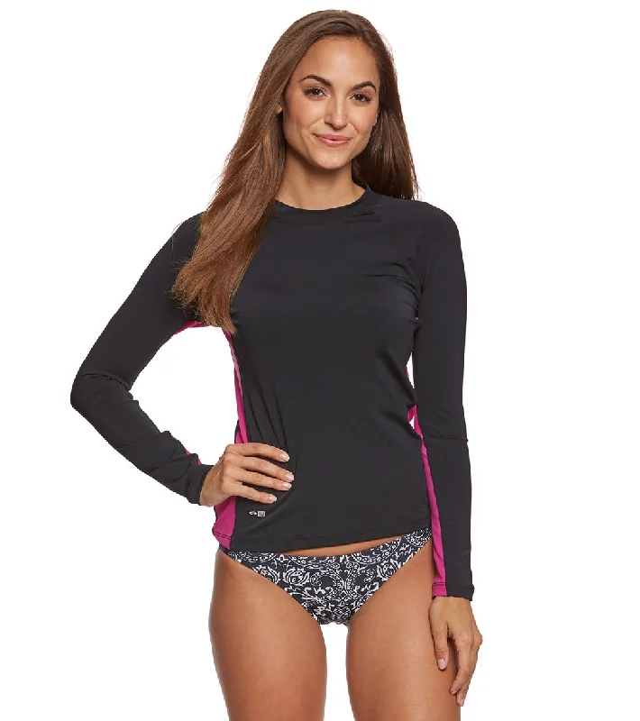 EQ Swimwear Poly L/S Rash Guard Black/Fuscia Fun Pattern Swimsuit