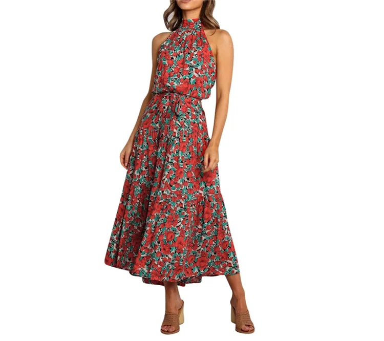 Floral Summer Long Bohemian Maxi Dress Comfortable Fitted Maxi Dress