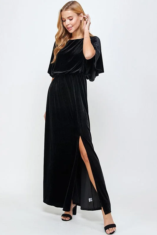 #: Formal Attire Only Black Velvet Maxi Dress (Size Small) Stylish V-Neck Maxi Dress