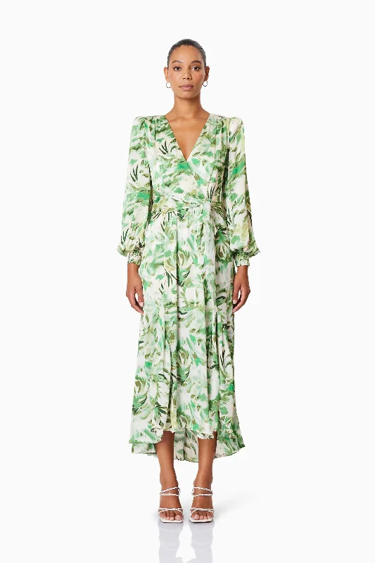 Georgia Long Sleeve Maxi Dress In Green Classic Strapless Maxi Dress