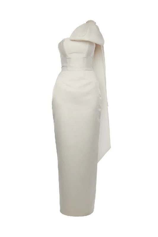 GIGI WHITE MAXI DRESS WITH CAPE BOW Fashionable High-Waist Maxi Dress