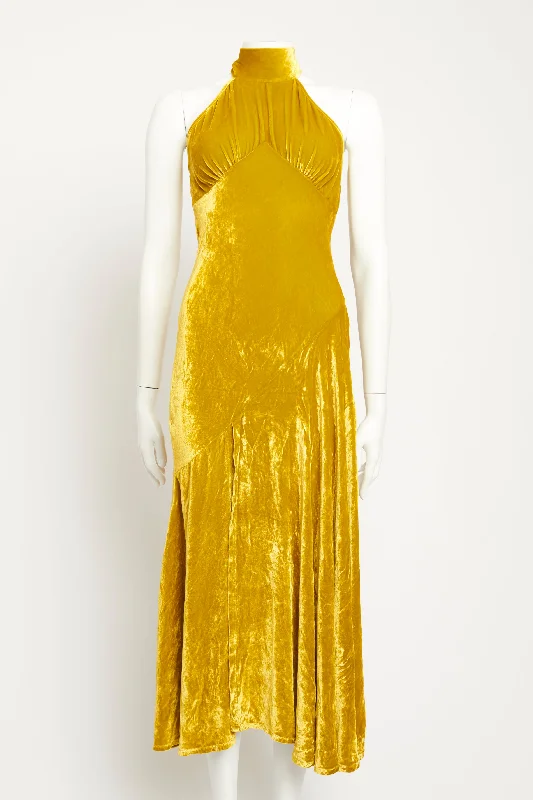 Gold Velvet Vivienne Preowned Maxi Dress Stylish Boho Chic Maxi Dress