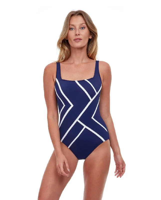 Gottex Mirage Full Coverage Square Neck One Piece Swimsuit Adjustable Swim Top