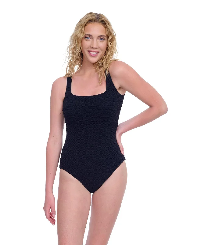 Gottex Exclusive Full Coverage Textured Square Neck One Piece Swimsuit Soft Beachwear Set