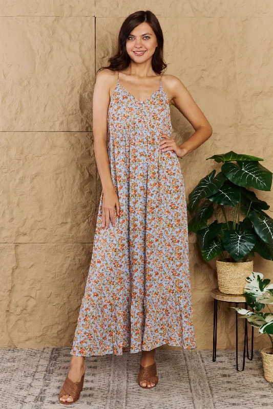 Take Your Chances Full Size Floral Halter Neck Maxi Dress Fashionable Sleeveless Maxi Dress