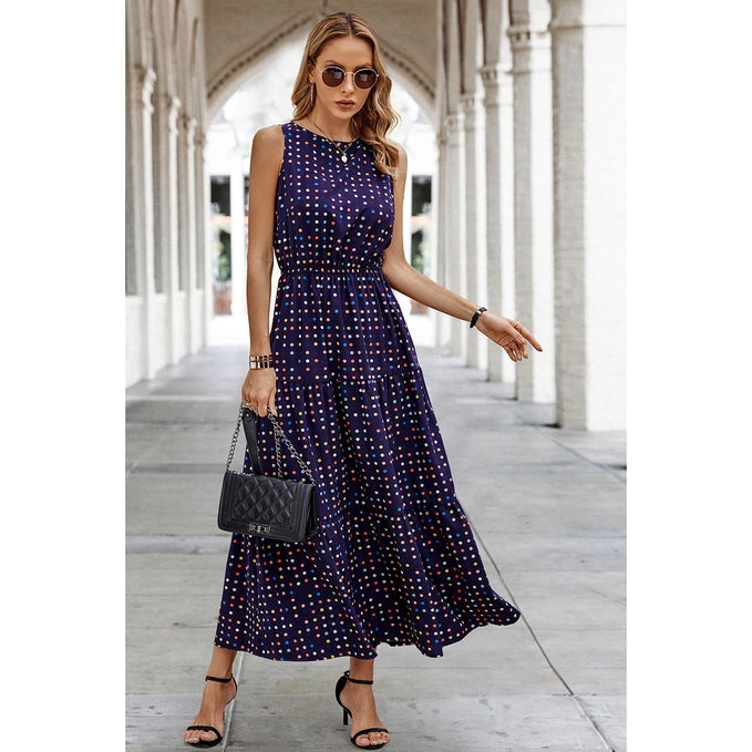 / Its A Date Navy Print Sleeveless Maxi Dress (Size Small) Comfortable Cotton Maxi Dress